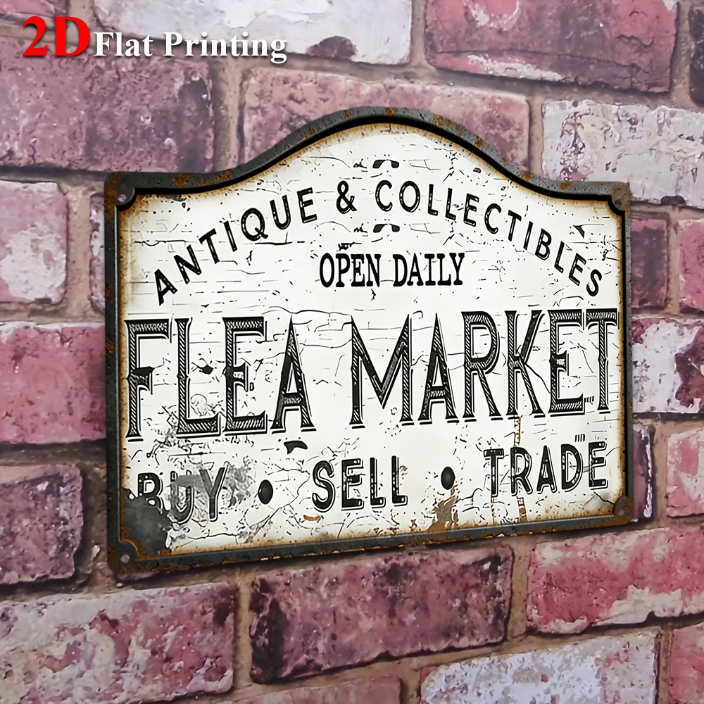 Vintage Collectible Market - 1 pièce, plaque métallique plate 2D,
